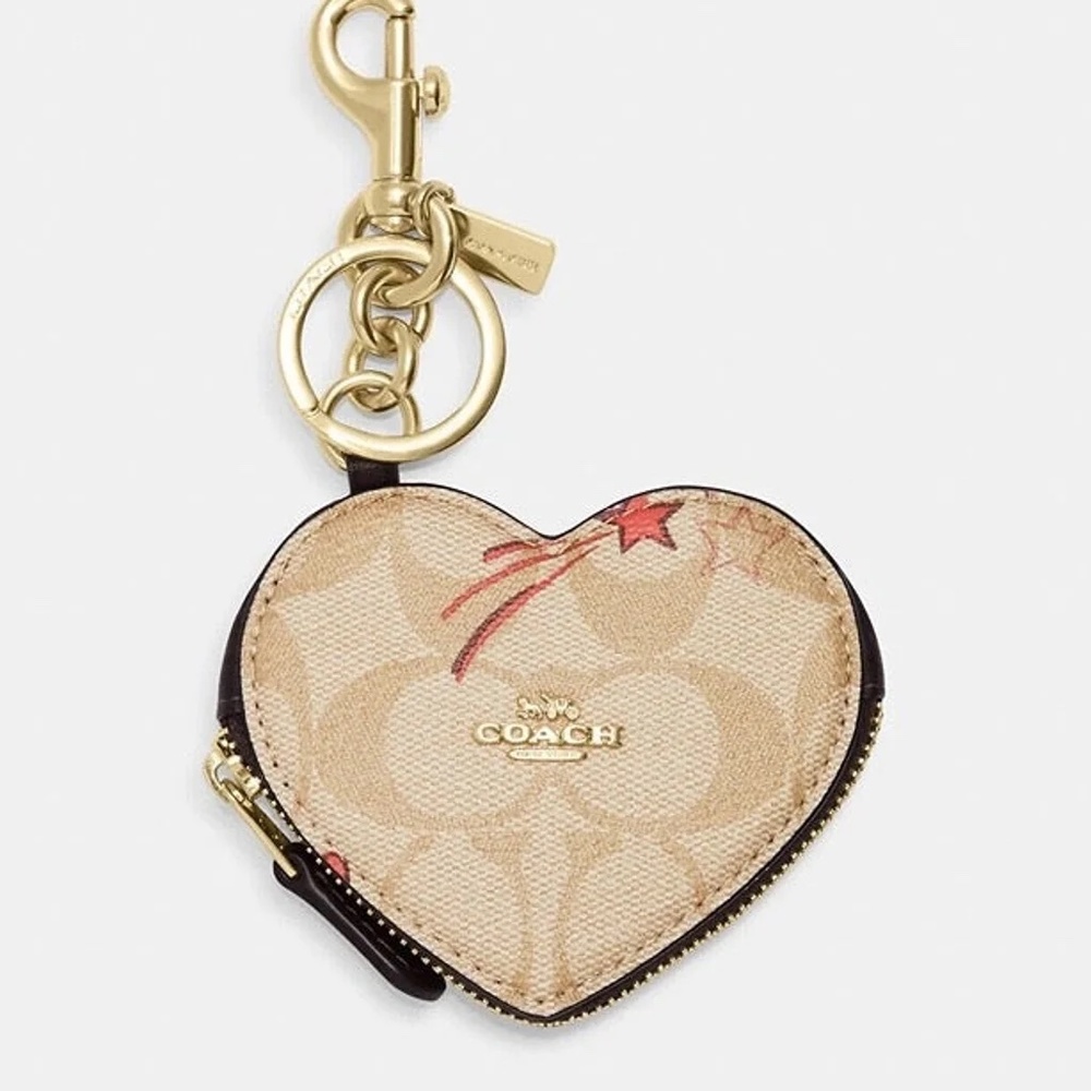 Coach Heart Pouch Bag Charm In Signature Canvas With Heart And Star Print - NWT
